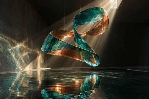 GPT Imageで同じプロンプトから生成した青緑のガラス彫刻の構図案1