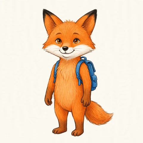 LINEスタンプ作成に使った青いリュックのキツネの元画像