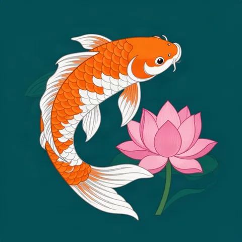 ドット絵変換前の錦鯉と蓮のイラスト