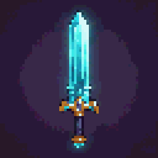 水晶の剣の3DイラストをAIで描き直して64×64マス・63色のドット絵に変換した結果