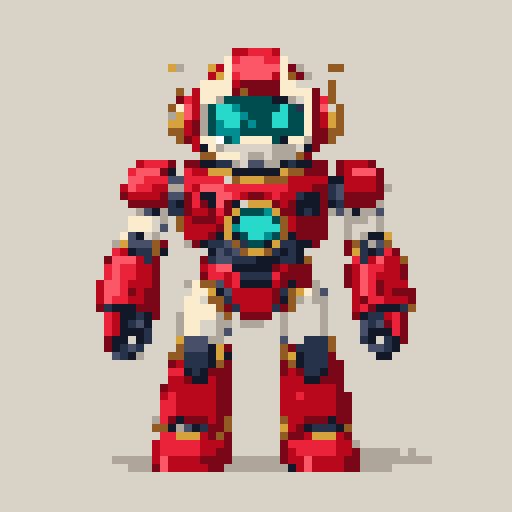 AIで描き直した赤いロボットの画像を64×64マス・共通の16色の色板でドット絵に仕上げた結果